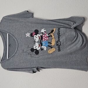 Disney Parks Medium Gray Mickey Minnie Rhinestone Embroidered Soft Tee Shirt